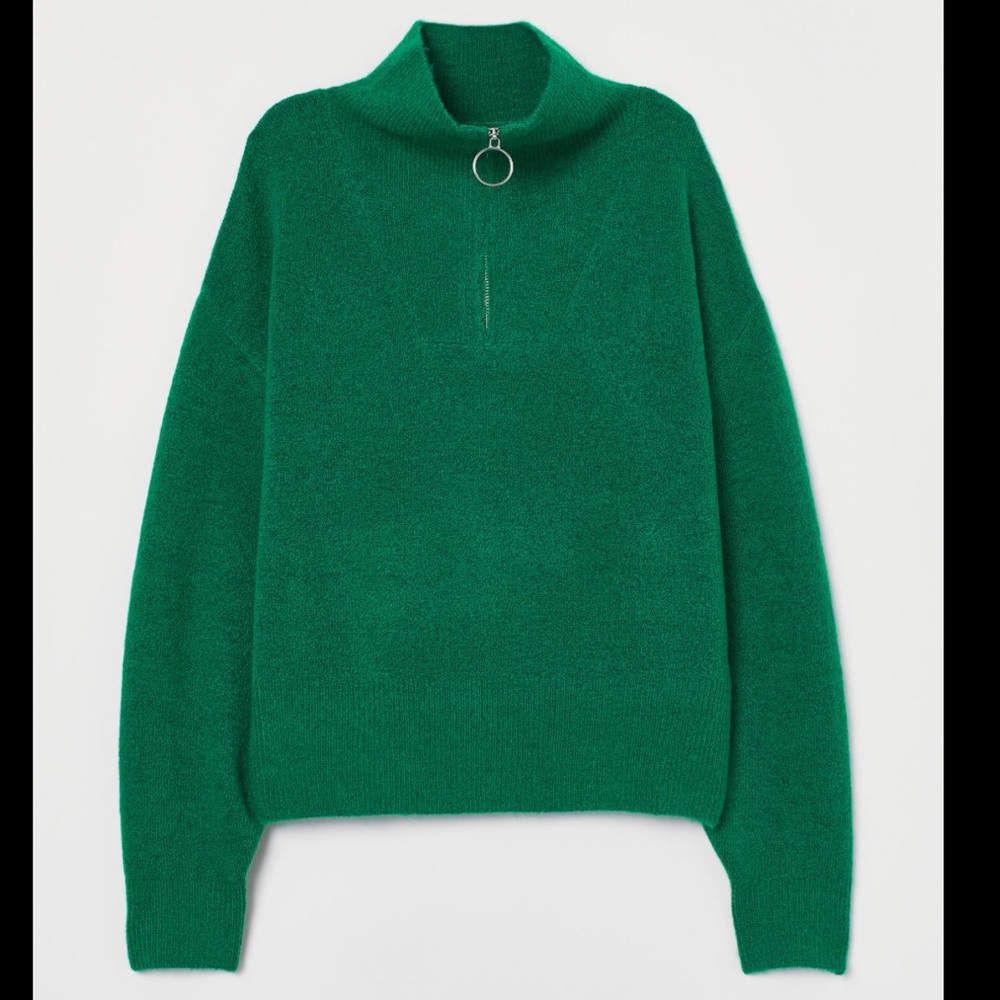 H&M Knit Quarter-Zip Sweater, Green, Size Small
